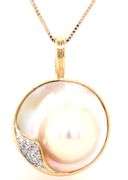 14kt Yellow gold Mabe pearl and diamond accent pendant on chain