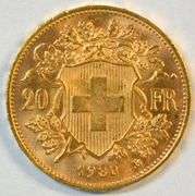 Superb Gem BU 1930 Swiss 20 Francs Gold Piece