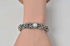Sterling Silver Multi-Gemstone Hinged Cuff Bracelet with 10K Yellow Gold Accents