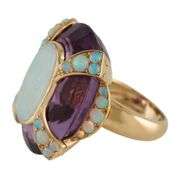 Vintage Cartier Oval Amethyst and Opal Cocktail Ring in 18K