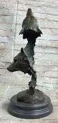 Two Wolves Head Bust Bronze Sculpture