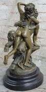 Nude Erotic Nymph with Satyr Bronze Sculpture
