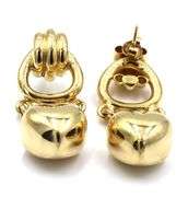 18kt Yellow gold Sculpted door knocker cab sapphire Puffed heart drop earrings