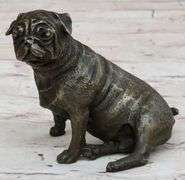 Green Patina Pug Dog Bronze Sculpture