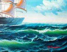 BEAUTIFUL SALING SHIP PAINTING ON CANVAS