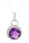 14kt White gold amethyst and 0.50ctw diamond halo pendant on chain