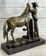 Hand Crafted Cowboy and his Trusted Horse Bronze Sculpture