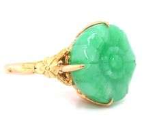 18kt Yellow gold flower Green Jade ring