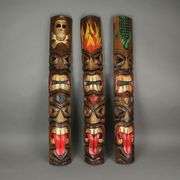 Set of 3 Wooden Tiki Mask Totems