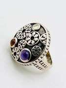 925 Sterling Silver Gear Pattern Beatiful Color Stone Industrail Look Ring