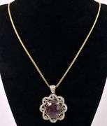 Gorgeous Rare Unheated Huge 46.00CTS Round Cabochon-Cut Ruby & 3.94CTW  White Sapphires in 14K Yello