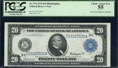 1914 $20 Federal Reserve Note Philadelphia Fr. 974 Burke / Houston PCGS Choice About New 55 – Great 