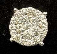 14K White Gold Round Brilliant Cut Diamond Cluster Earrings of 1.0 CT