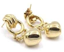 18kt Yellow gold Sculpted door knocker cab sapphire Puffed heart drop earrings