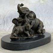 Elephant Mom with Two Cubs Bronze Sculpture