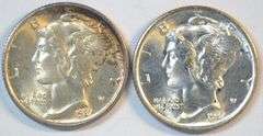 Superb Gem BU 1937-D & 1937-S Mercury Dimes