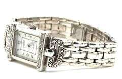 Eccliaci sterling silver quartz diamond bezel watch