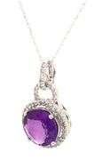 14kt White gold amethyst and 0.50ctw diamond halo pendant on chain