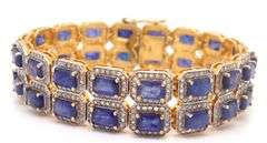 Enchanting Brand New European 29.74CTW Emerald-Cut Blue Sapphire & 4.50CTW Diamond Bracelet in 14K Y