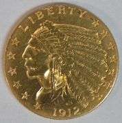 Attractive 1912 US $2.50 Indian Gold Piece. Light cleaned