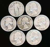 7 Different Silver US Quarters: 1929-1964