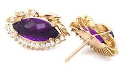 14kt Yellow gold marquise amethyst and CZ earrings