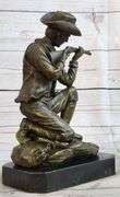 Cowboy With Gun Bullet Rifle Shooting Range Bronze Sculpture