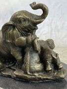 Elephant Mom with Two Cubs Bronze Sculpture