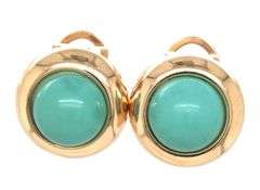 14kt Yellow gold round turquoise omega back earrings