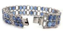 Sparkling 34.12CTW Oval Faceted Kyanite & 5.00CTW Diamond Bracelet in 14K White Gold Over Sterling S
