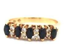 Tasteful 14K YG Ring with Marquise Sapphires & Diamonds