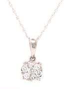14kt White gold diamond cluster flower pendant on chain