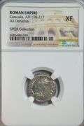 Near Mint Roman Silver Denarius of Emperor Caracalla, 198-217 AD. NGC XF
