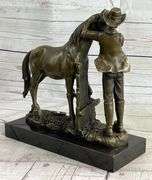 Hand Crafted Cowboy and his Trusted Horse Bronze Sculpture