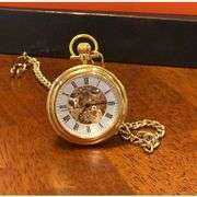23K Gold-Plated Men's Skeleton Pocket Watch