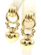 18kt Yellow gold Sculpted door knocker cab sapphire Puffed heart drop earrings