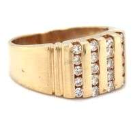 14kt Yellow gold 0.40ctw 4 row diamond gent's ring