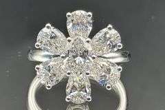 14K WHITE GOLD LAB DIAMOND FLOWER RING PEAR OVAL 4.62CT