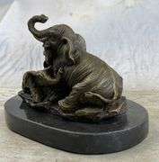 Elephant Mom with Two Cubs Bronze Sculpture