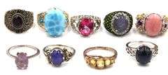 Big group lot of Vintage 925 sterling silver gemstone rings