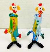 2 Italian Murano Art Glass Clown Figurines