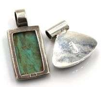 Vintage 925 sterling silver Malachite and turquoise pendants