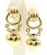 18kt Yellow gold Sculpted door knocker cab sapphire Puffed heart drop earrings