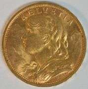 Superb Gem BU 1908 Swiss 20 Francs Gold Piece