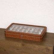 24 Slot Leather Watch Display Case with Glass Lid
