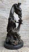 African Giraffe With Cub Bust Bronze Sculpture