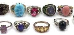 Big group lot of Vintage 925 sterling silver gemstone rings