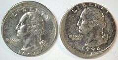2 Choice BU 1994-P Off-Center Washington Quarter Errors