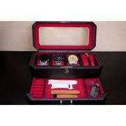 Leather Watch Display Box with Glass Lid and Valet Drawer
