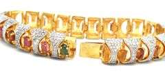 Awesome 7.06CTW Oval Shaped Multicolored Cabochon-Cuts Tourmaline & 3.90CTW Diamond Bracelet in 14kt